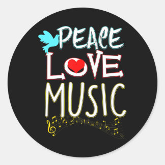 Sticker Rond Cute Peace Love Music Hippie Hipster Festival