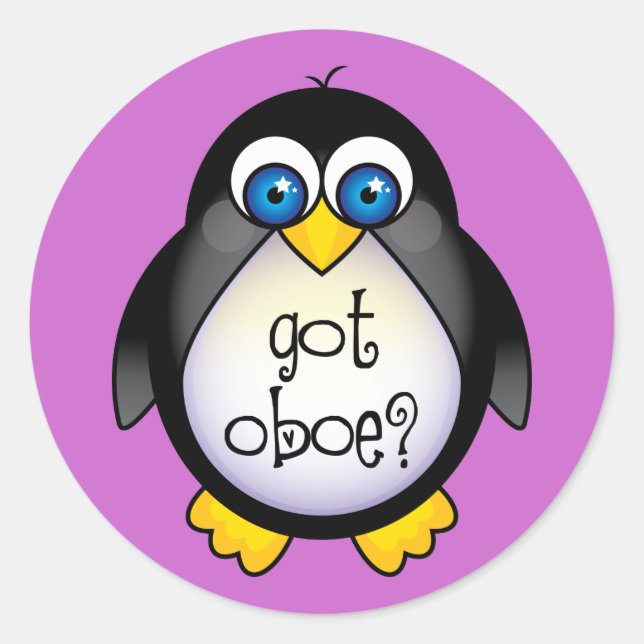 Sticker Rond Cute Penguin Musique Obe Oboe (Devant)