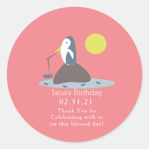 Sticker Rond Cute Penguin Pêche Anniversaire