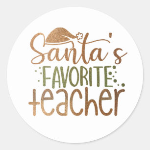 Sticker Rond Cute Père Noël Favori Enseignant Vert Or Blanc