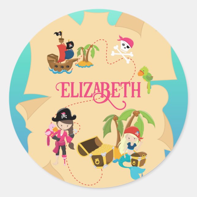 Sticker Rond Cute Personnalisée Pirate Rose fille (Devant)