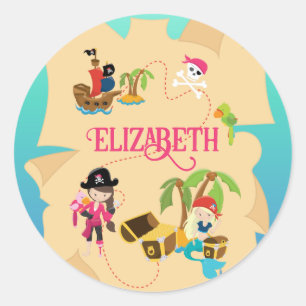Sticker Rond Cute Personnalisée Pirate Rose fille