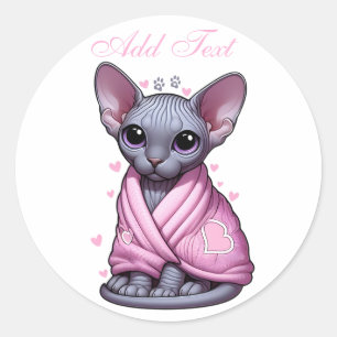 Sticker Rond Cute personnalisée Sphynx Kitten Chat Personnalisé