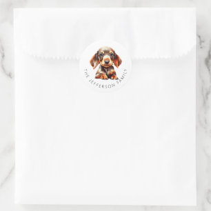 Sticker Rond Cute Pet Dachshund Nom de famille personnalisé