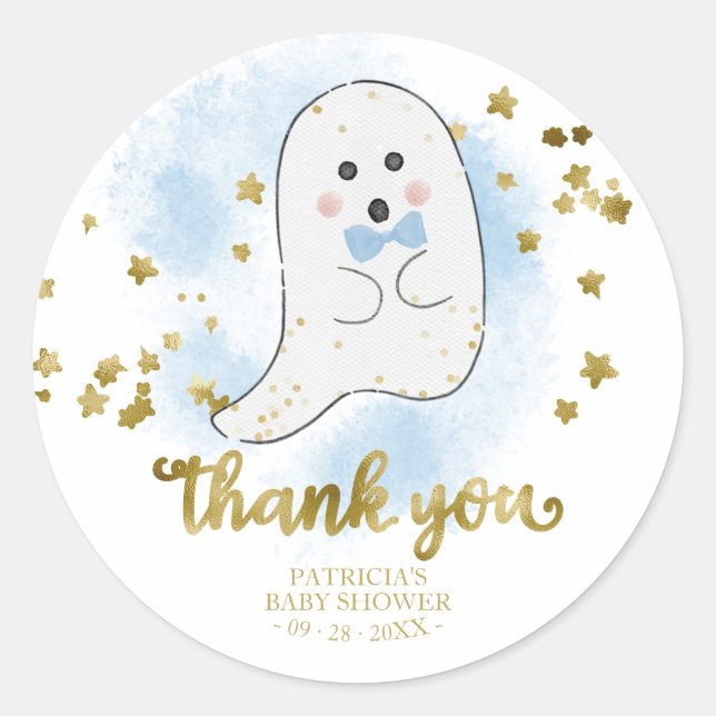Sticker Rond Cute Petit Fantôme Halloween Baby shower Merci (Devant)