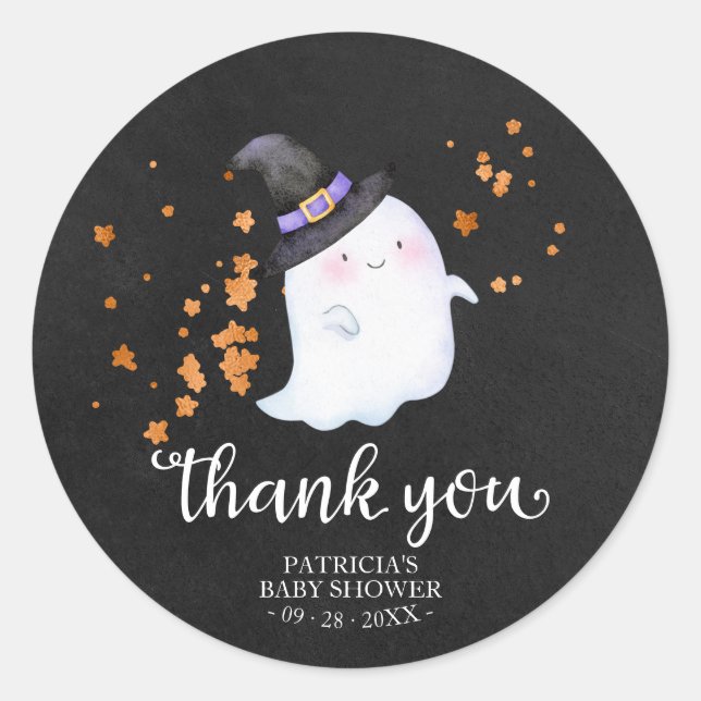 Sticker Rond Cute Petit Fantôme Halloween Baby shower Merci (Devant)
