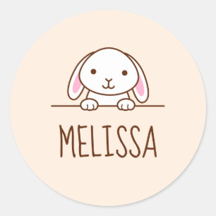 Sticker Rond Cute Petit Lapin Peeeeeeer au-dessus de Nom Person