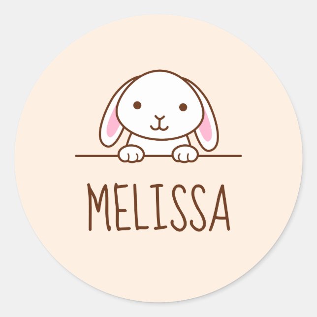 Sticker Rond Cute Petit Lapin Peeeeeeer au-dessus de Nom Person (Devant)