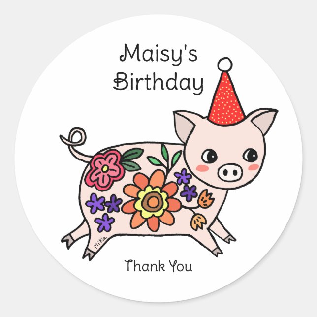 Sticker Rond Cute Pig Barnyard Personnalisé Anniversaire fête e (Devant)