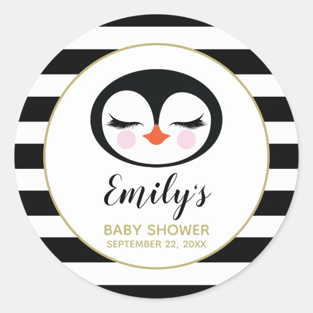 Sticker Rond Cute Pingouin Visage noir et blanc Baby shower (Devant)