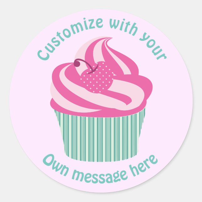 Sticker Rond Cute Pink Cupcake Pastel Pink Custom Text (Devant)