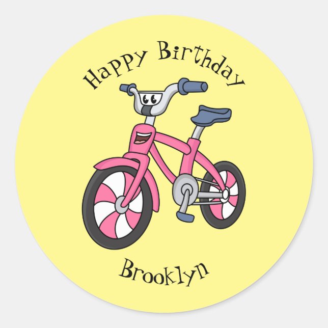 Sticker Rond Cute pink kids bicycle cartoon illustration (Devant)