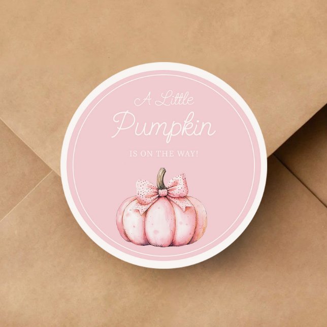 Sticker Rond Cute Pink Pumpkin Girl Baby Shower (Cute Pink Pumpkin Girl Baby Shower Classic Round Sticker)