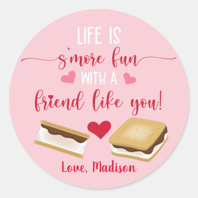 Sticker Rond Cute Pink S'more Amusant avec un ami Saint-Valenti (Devant)