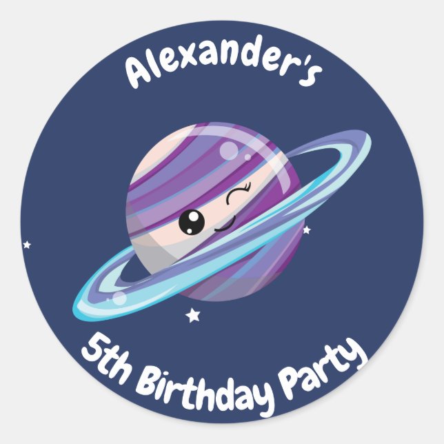 Sticker Rond Cute Planet Saturn Space Galaxy Enfant Anniversair (Devant)