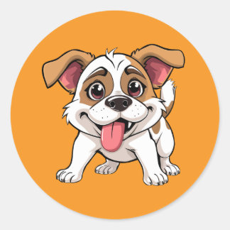 Sticker Rond Cute Playful Puppy Cartoon