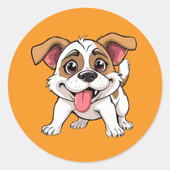Sticker Rond Cute Playful Puppy Cartoon (Devant)