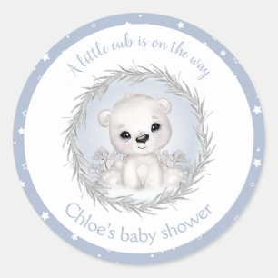 Sticker Rond Cute Polar Ours Bleu Baby shower garçon d'hiver