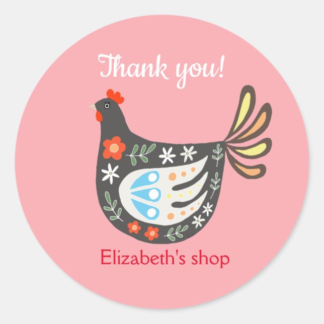 Sticker Rond Cute poulet Hen Small Business Merci mailing (Devant)