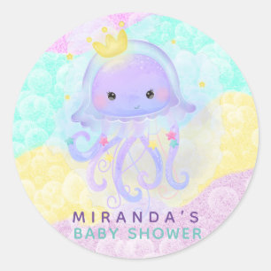 Sticker Rond Cute Princess Jellyfish Patel Bubbles Baby shower