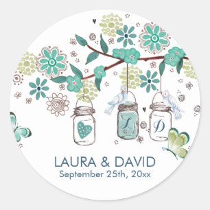Sticker Rond Cute printemps Mason Jars Jardin Mariage