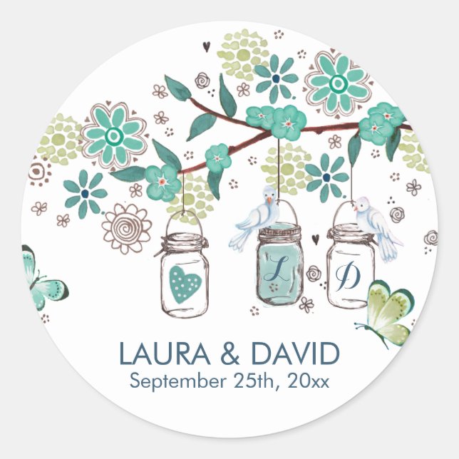 Sticker Rond Cute printemps Mason Jars Jardin Mariage (Devant)