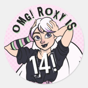 Sticker Rond Cute Punk Ado Girl Pink Nom 14e anniversaire