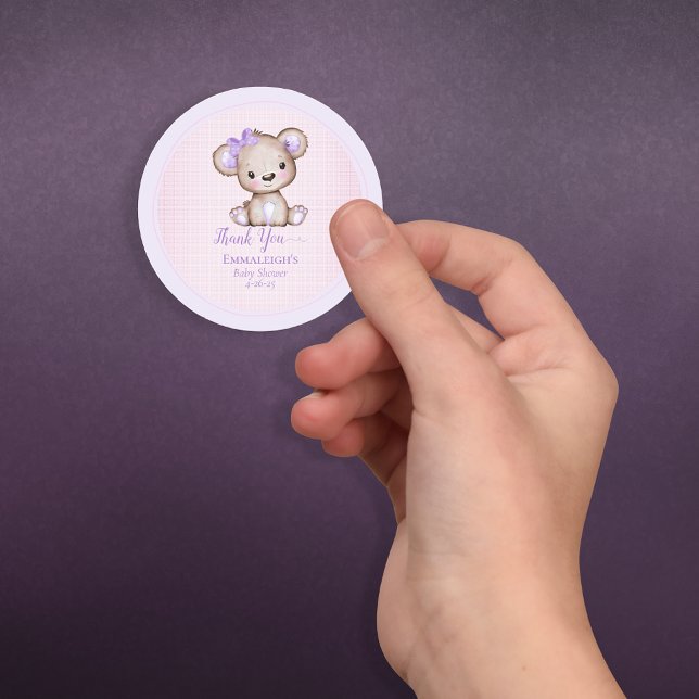 Sticker Rond Cute Purple Brown Ours Favoriser Merci (Créateur téléchargé)