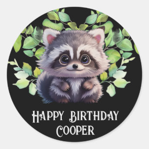 Sticker Rond Cute raccoon animaux de forêt amis de forêt