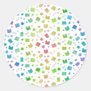 Sticker Rond Cute Rainbow Book et Motif de lecture