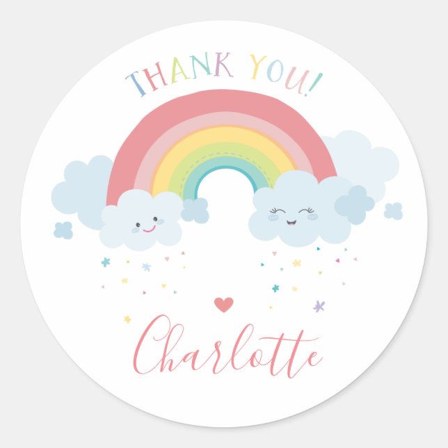 Sticker Rond CUTE RAINBOW CLOUDS pastel kawaii illustration (Devant)