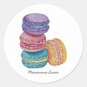 Sticker Rond Cute Rainbow Macaroons In Watercolor