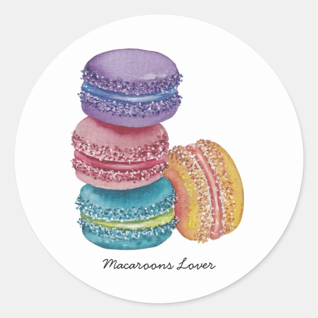 Sticker Rond Cute Rainbow Macaroons In Watercolor (Devant)