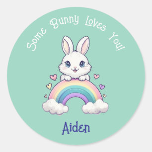 Sticker Rond Cute Rainbow Pâques lapin personnalisé