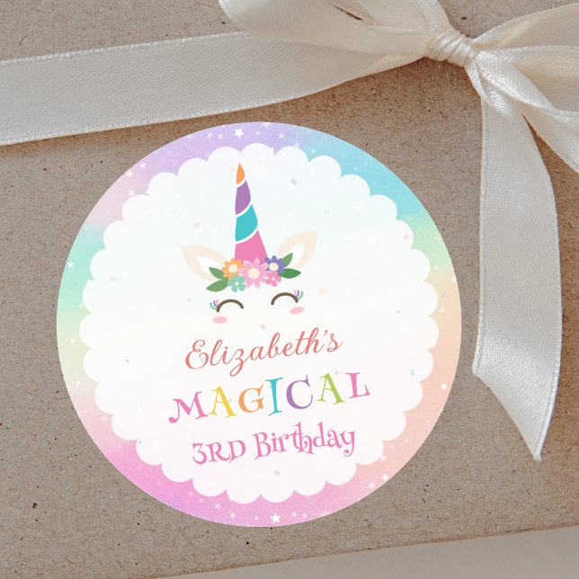 Sticker Rond Cute Rainbow Unicorn Magique fête d'anniversaire (Créateur téléchargé)
