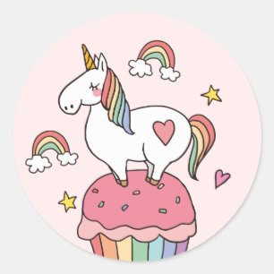 Sticker Rond Cute Rainbow Unicorn Stars Hearts Party