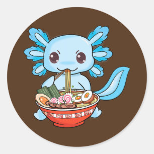 Sticker Rond Cute Ramen Axolotl Japonais Anime Noodles enfants