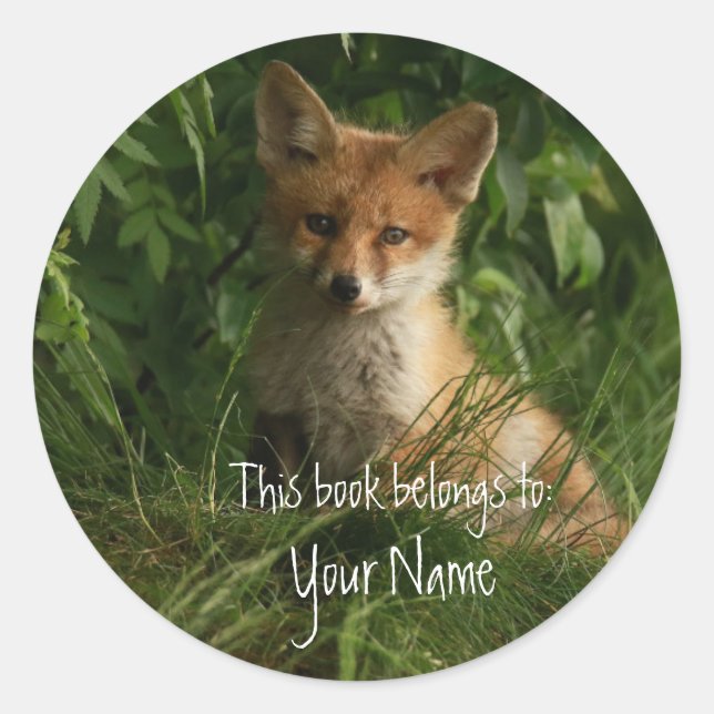 Sticker Rond Cute Red Fox, Ce livre appartient Boplate (Devant)