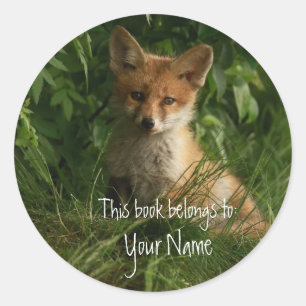 Sticker Rond Cute Red Fox, Ce livre appartient Boplate