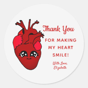 Sticker Rond Cute Red Kawaii Coeur Saint Valentin Merci