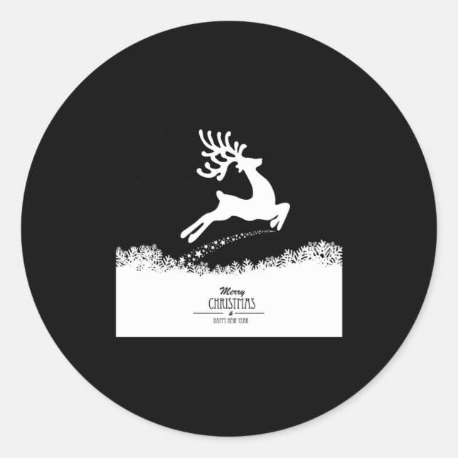 Sticker Rond Cute Reindeer Merry Xmas Merry Christmas Happy New (Devant)