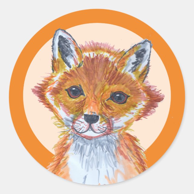 Sticker Rond Cute renard aquarelle (Devant)