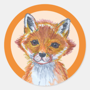 Sticker Rond Cute renard aquarelle