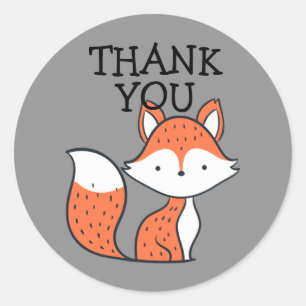 Sticker Rond Cute renard de bois Orange gris Merci