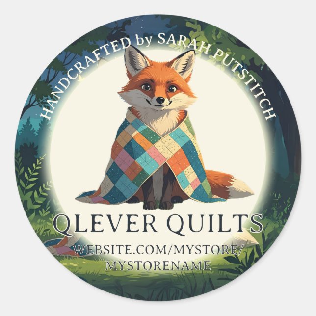 Sticker Rond Cute renard portant courtepointe couturière couett (Devant)