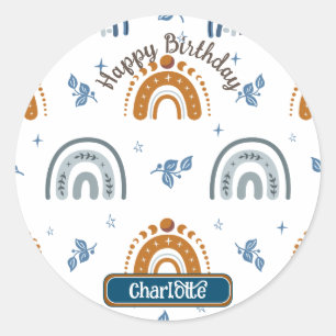 Sticker Rond Cute Retro Boho Celestial Motif Anniversaire