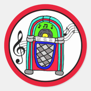 Sticker Rond Cute Retro Jukebox Notes musicales Nostalgic
