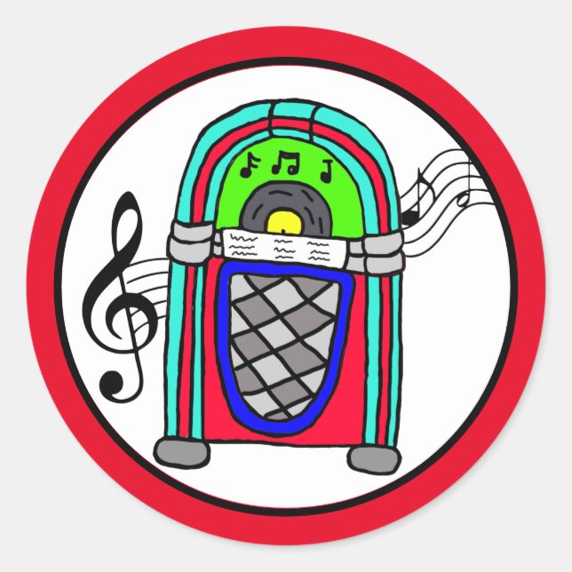 Sticker Rond Cute Retro Jukebox Notes musicales Nostalgic (Devant)