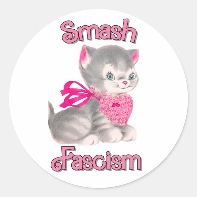 Sticker Rond Cute Rétro Kitten - Fascisme Smash (Devant)