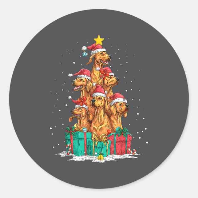 Sticker Rond Cute Rhodesian Ridgeback Le Dog Christmas Tree Xma (Devant)